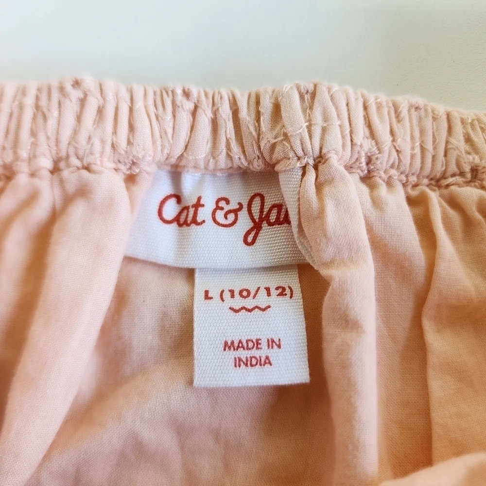 Cat & Jack Girs Eyelet Button Front Woven Short Sleeve Blush Orange Top L(10/12)